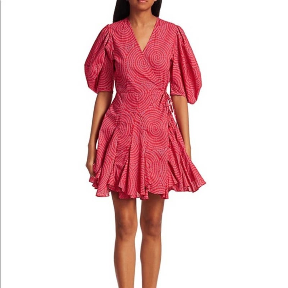 NWT Rhode Red Trail Rosie Puff Sleeve Wrap Mini Dress L